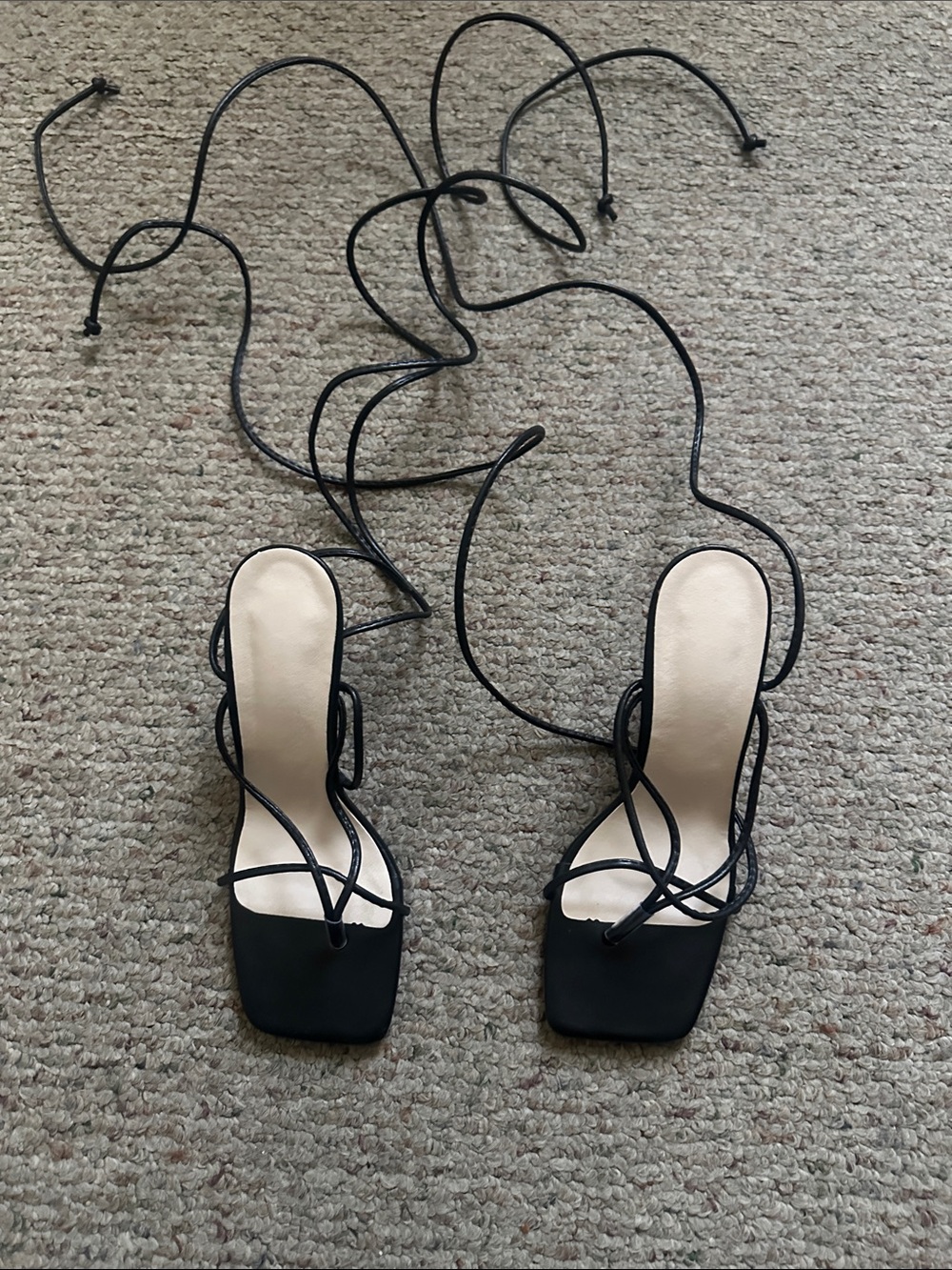 Black Lace-Up Strappy Heels
